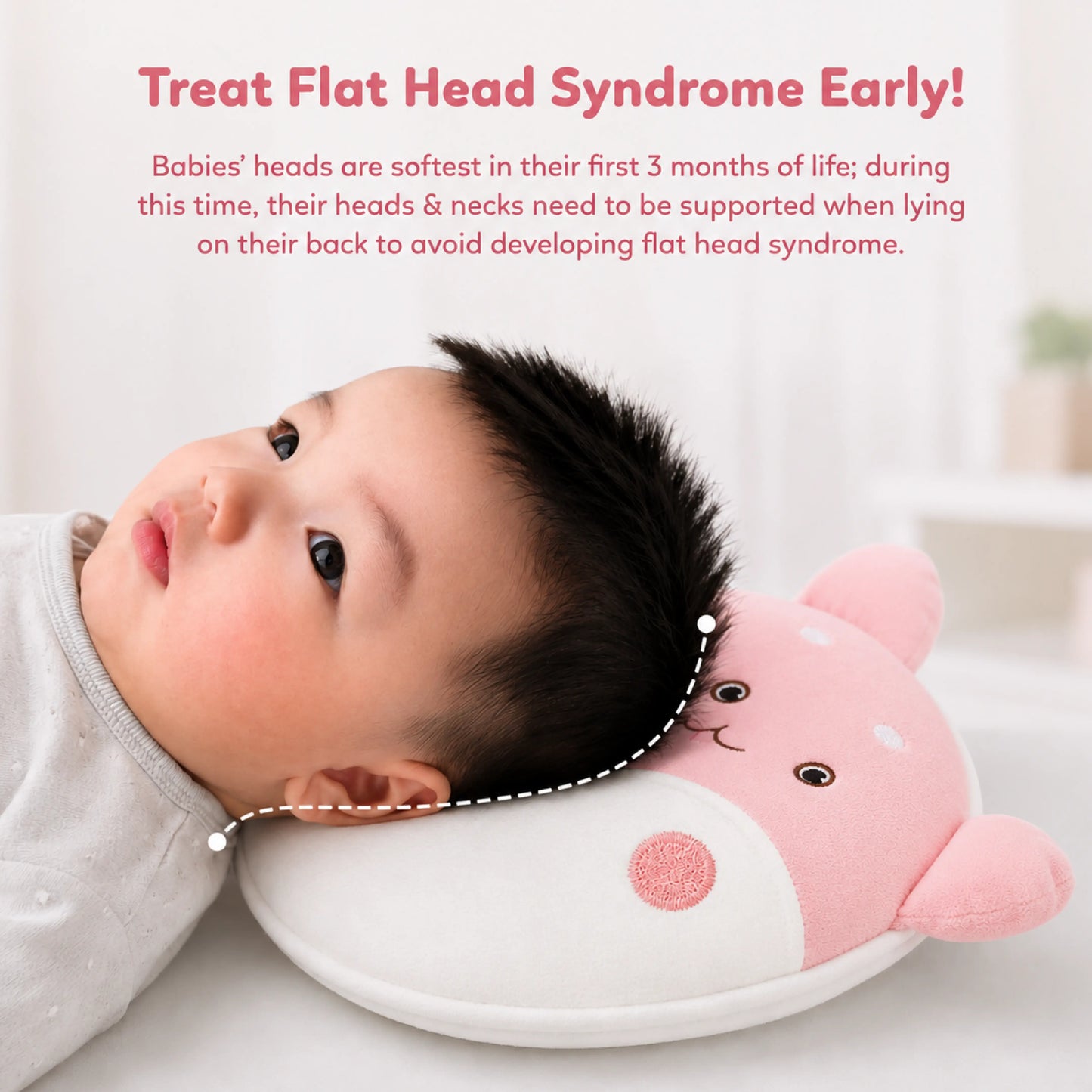 Pink Cat Design Baby Head Shaping Pillow – Pack of 1