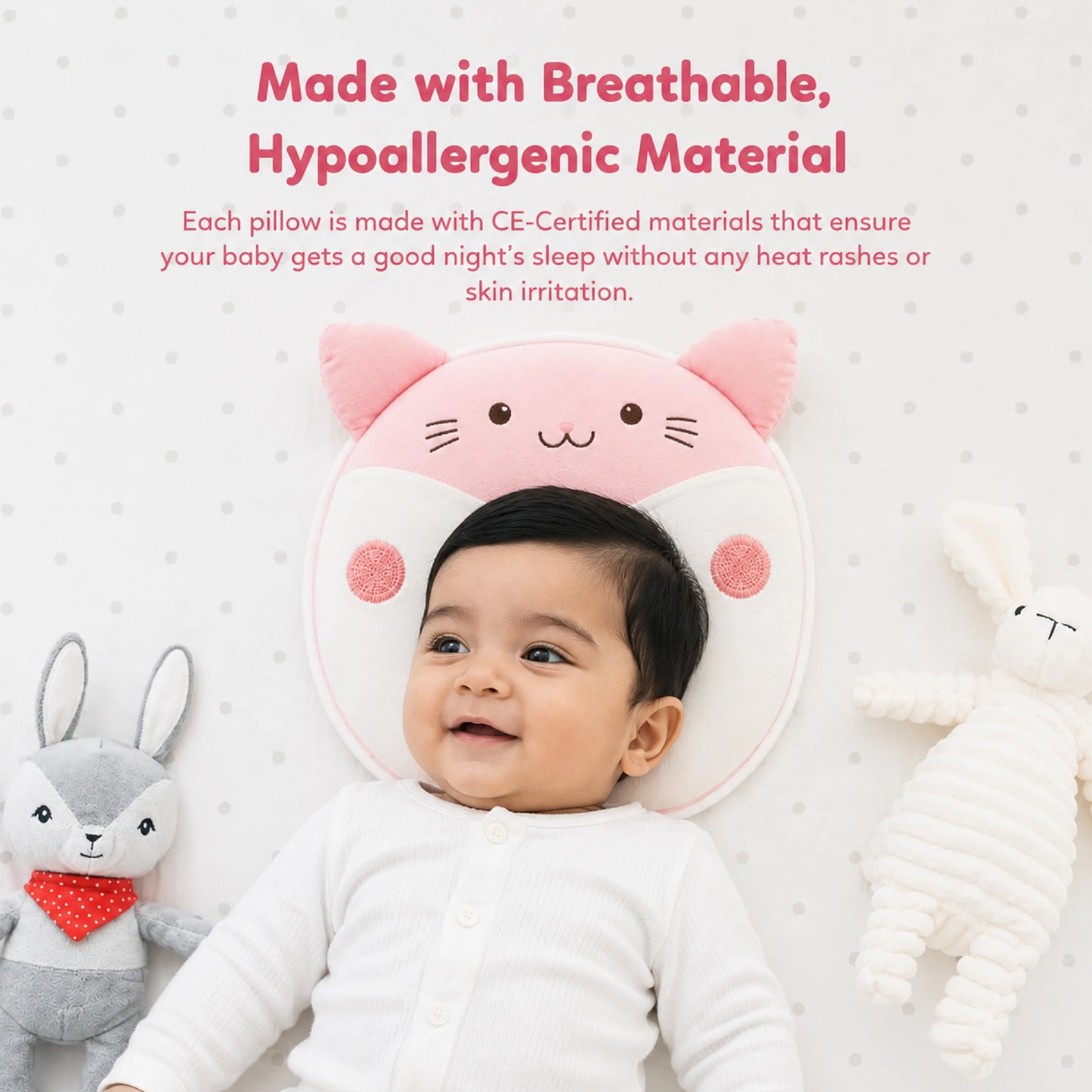 Pink Cat Design Baby Head Shaping Pillow – Pack of 1