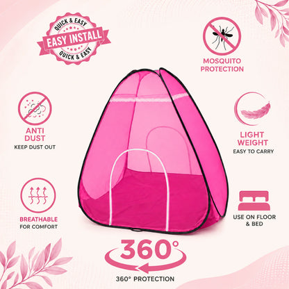 Foldable Pop-Up Mosquito Net Tent – Pink & Burgundy