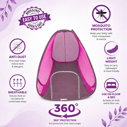 Foldable Pop-Up Mosquito Net Tent – Pink & Brown