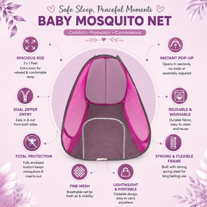 Foldable Pop-Up Mosquito Net Tent – Pink & Brown