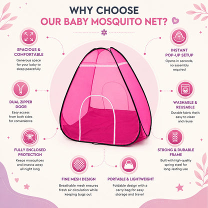 Foldable Pop-Up Mosquito Net Tent – Pink & Burgundy