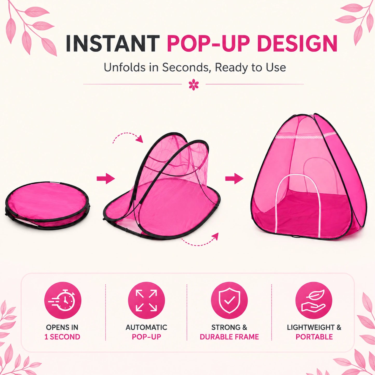 Foldable Pop-Up Mosquito Net Tent – Pink & Burgundy