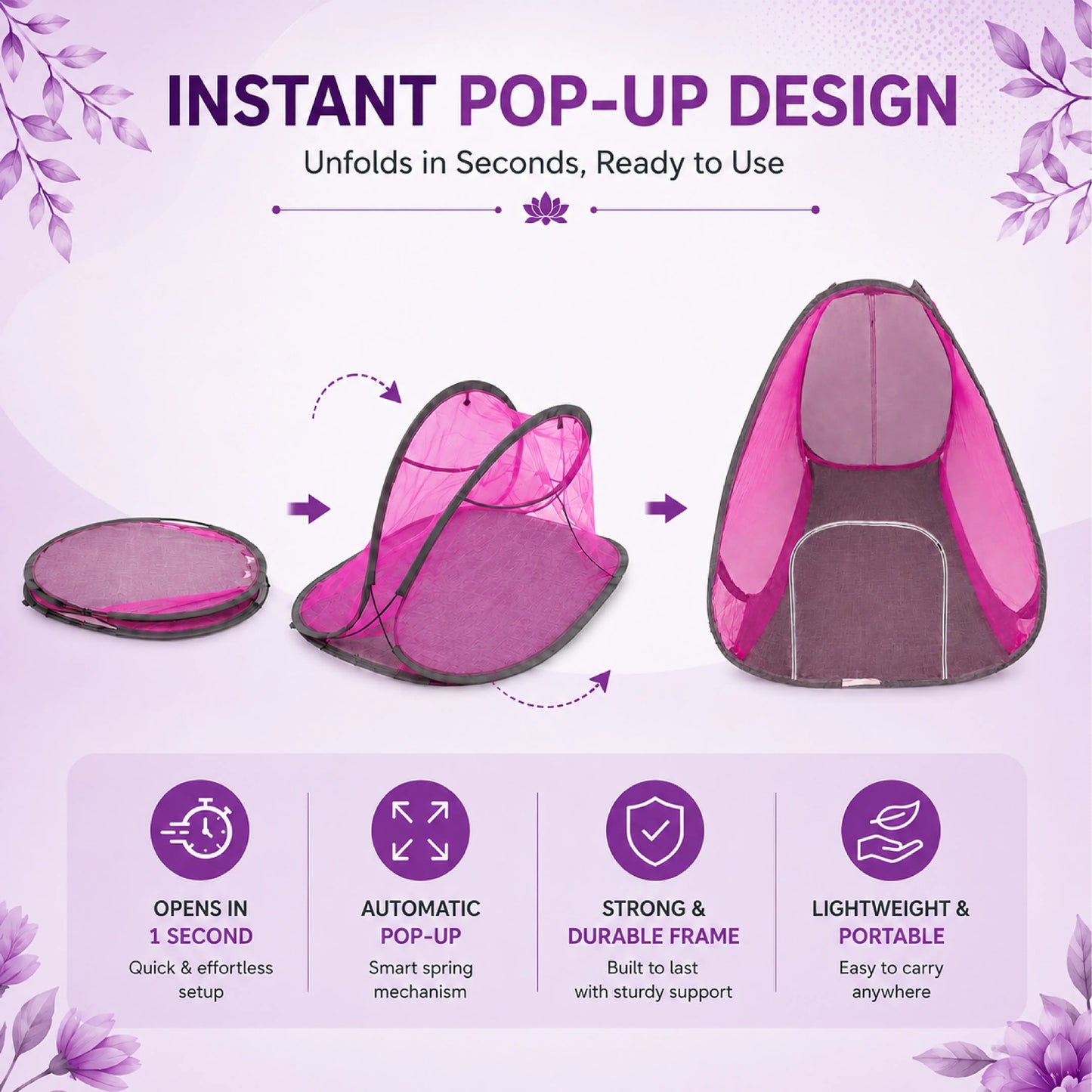 Foldable Pop-Up Mosquito Net Tent – Pink & Brown