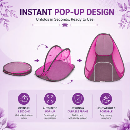 Foldable Pop-Up Mosquito Net Tent – Pink & Brown