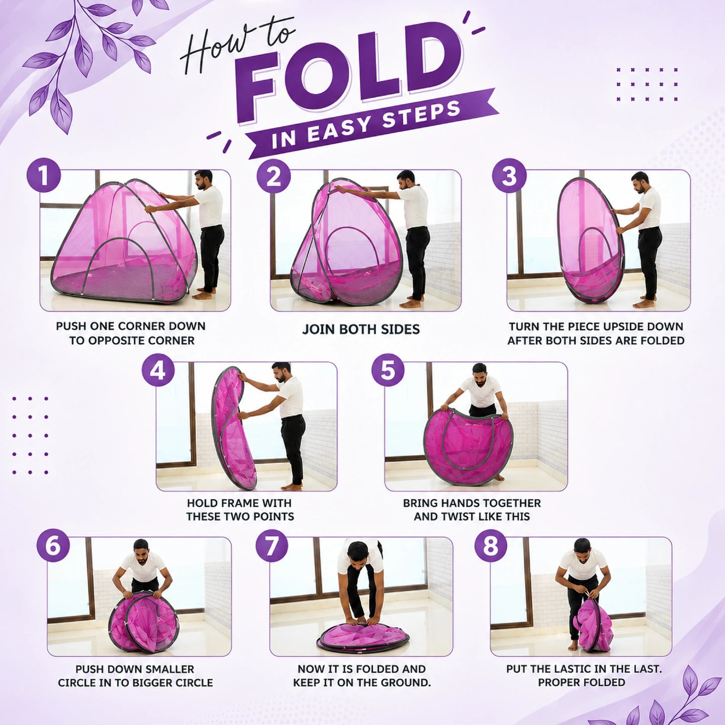 Foldable Pop-Up Mosquito Net Tent – Pink & Brown