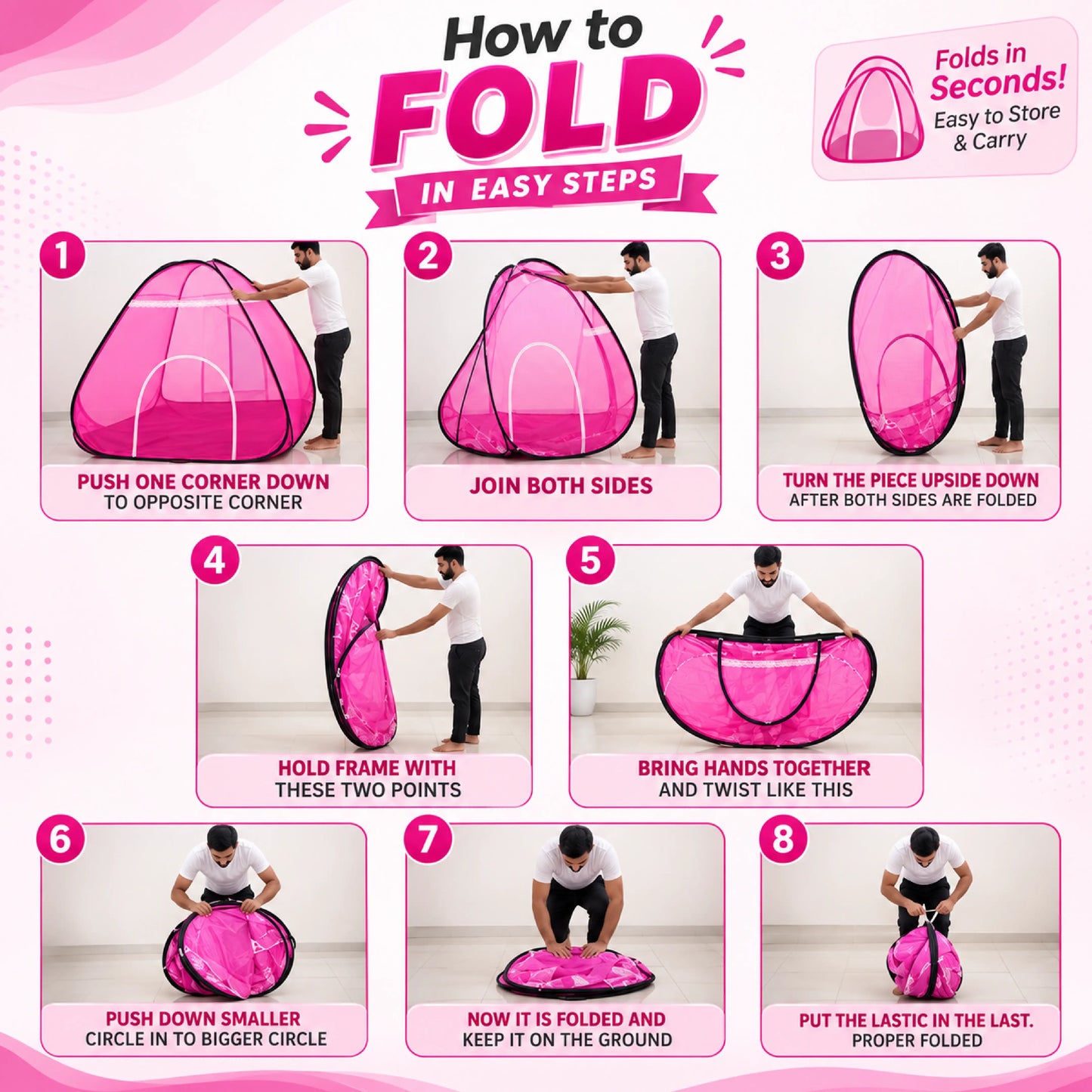 Foldable Pop-Up Mosquito Net Tent – Pink & Burgundy