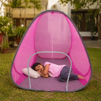 Foldable Pop-Up Mosquito Net Tent – Pink & Brown
