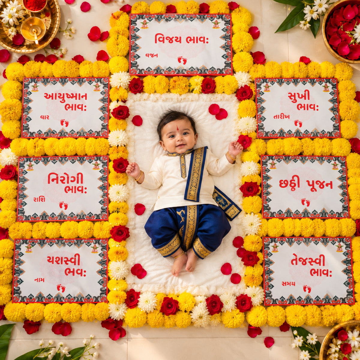 Gujarati Chhathi Pujan Baby Ceremony Cards Set | Traditional Chhathi Pujan Cards for Newborn Baby