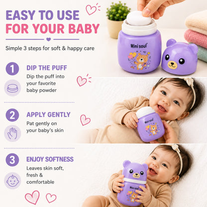 Cute Bear Baby Powder Storage Box with Puff – Purple