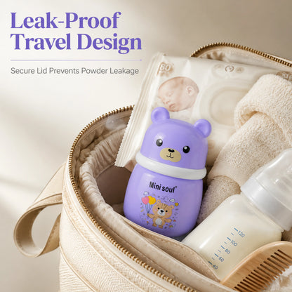 Cute Bear Baby Powder Storage Box with Puff – Purple
