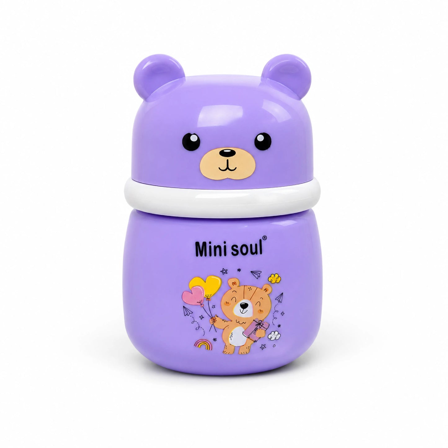 Cute Bear Baby Powder Storage Box with Puff – Purple