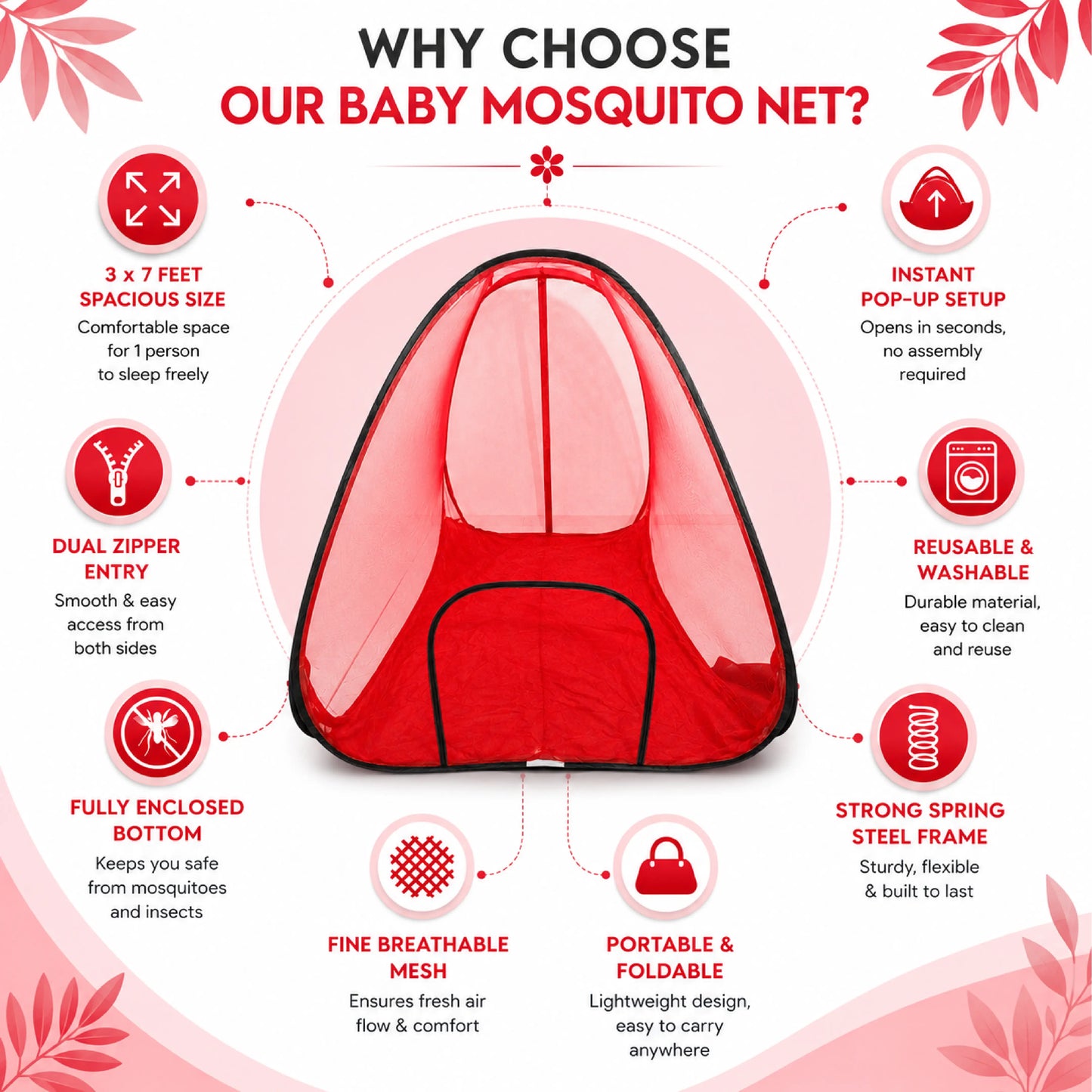 Foldable Pop-Up Mosquito Net Tent –Red