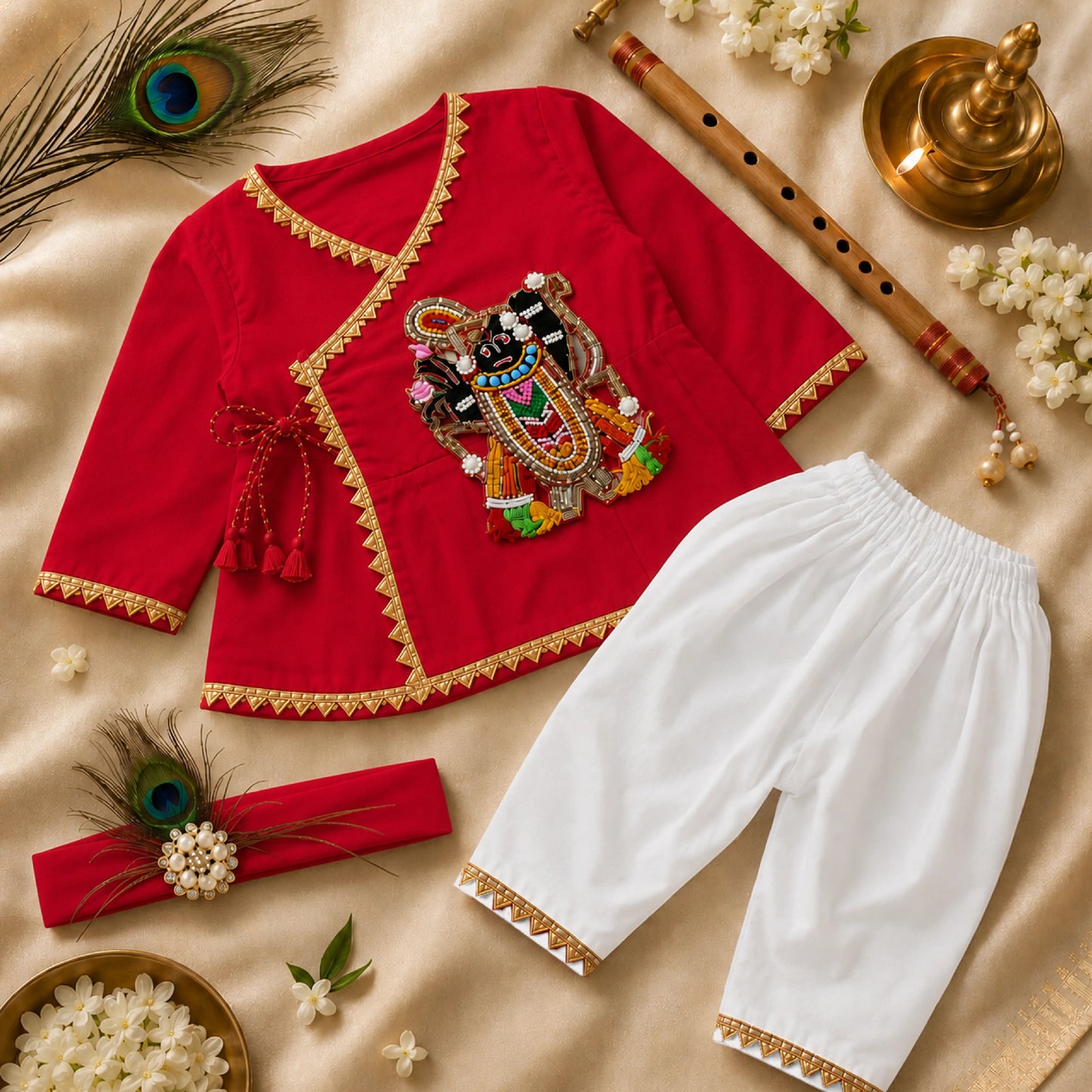 Baby Boy Shree Nathji Chhathi Pujan Ethnic Outfit Set – Red
