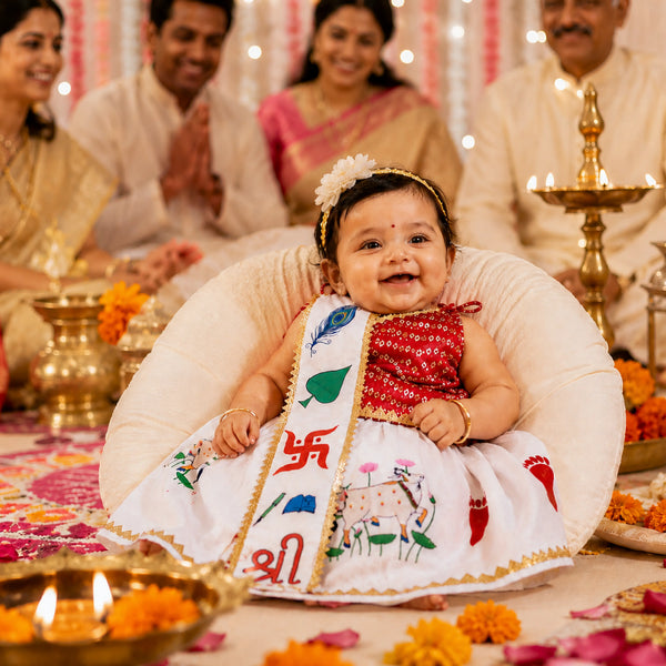 Baby Girl Chhathi Pujan Dress Set – Red