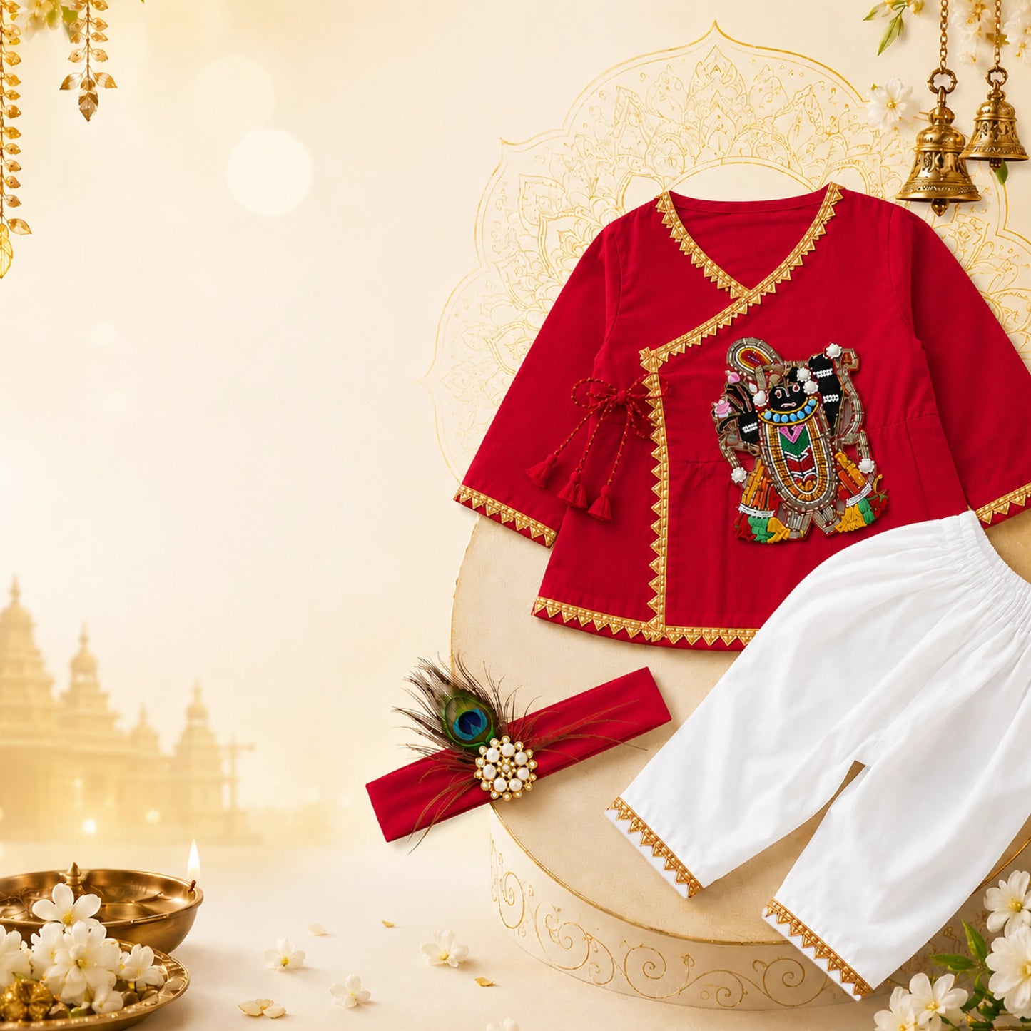 Baby Boy Shree Nathji Chhathi Pujan Ethnic Outfit Set – Red