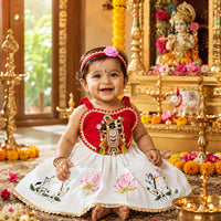 Baby Girl Shree Nathji Chhathi Pujan Dress with Kamdhenu – Red
