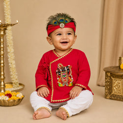 Baby Boy Shree Nathji Chhathi Pujan Ethnic Outfit Set – Red