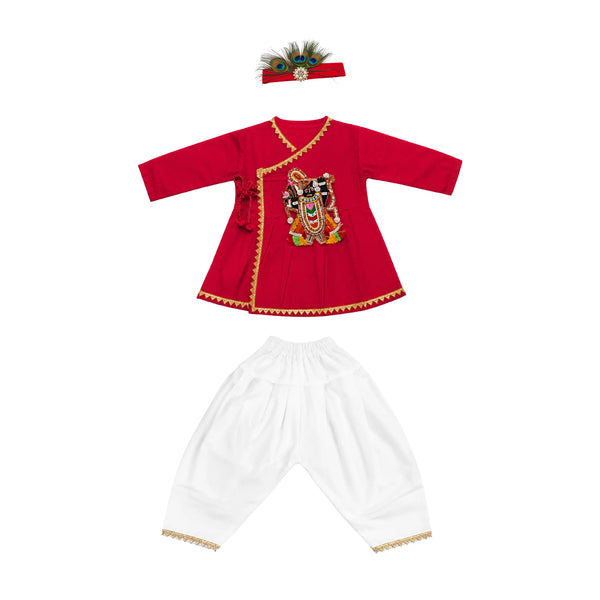 Baby Boy Shree Nathji Chhathi Pujan Ethnic Outfit Set – Red