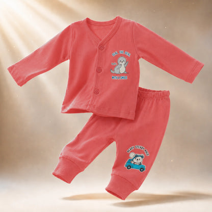 Retro Red Cucumber Baby Boy & Girl Cotton Full Sleeve Vest - Pajama Set