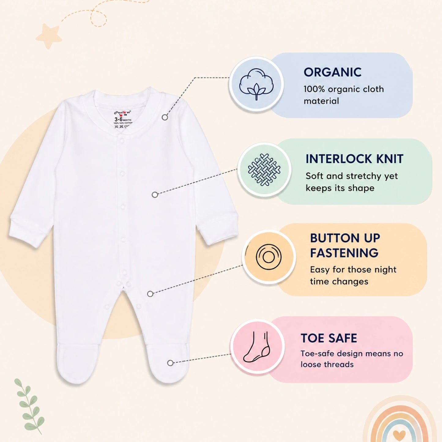 Pure Cotton Full Sleeve Baby Jabla (Sadra) with Front Snap Buttons