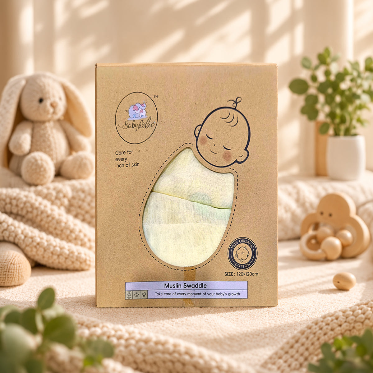 Baby Muslin Swaddle Wrap | Soft Printed Newborn Swaddling Blanket with Cute Dinosaur & Avocado Print