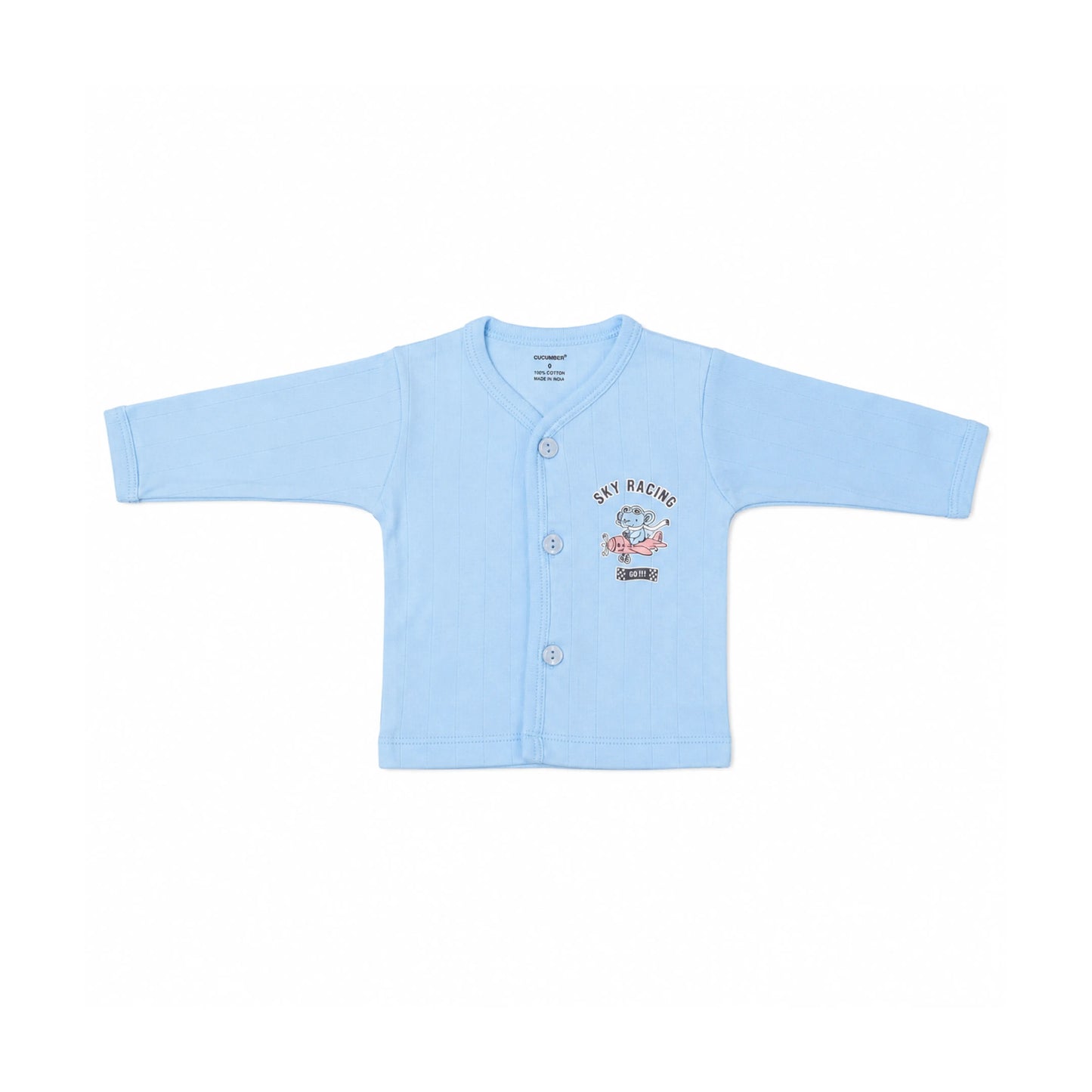 Sky Blue Cucumber Baby Boy & Girl Cotton Full Sleeve Vest - Pajama Set