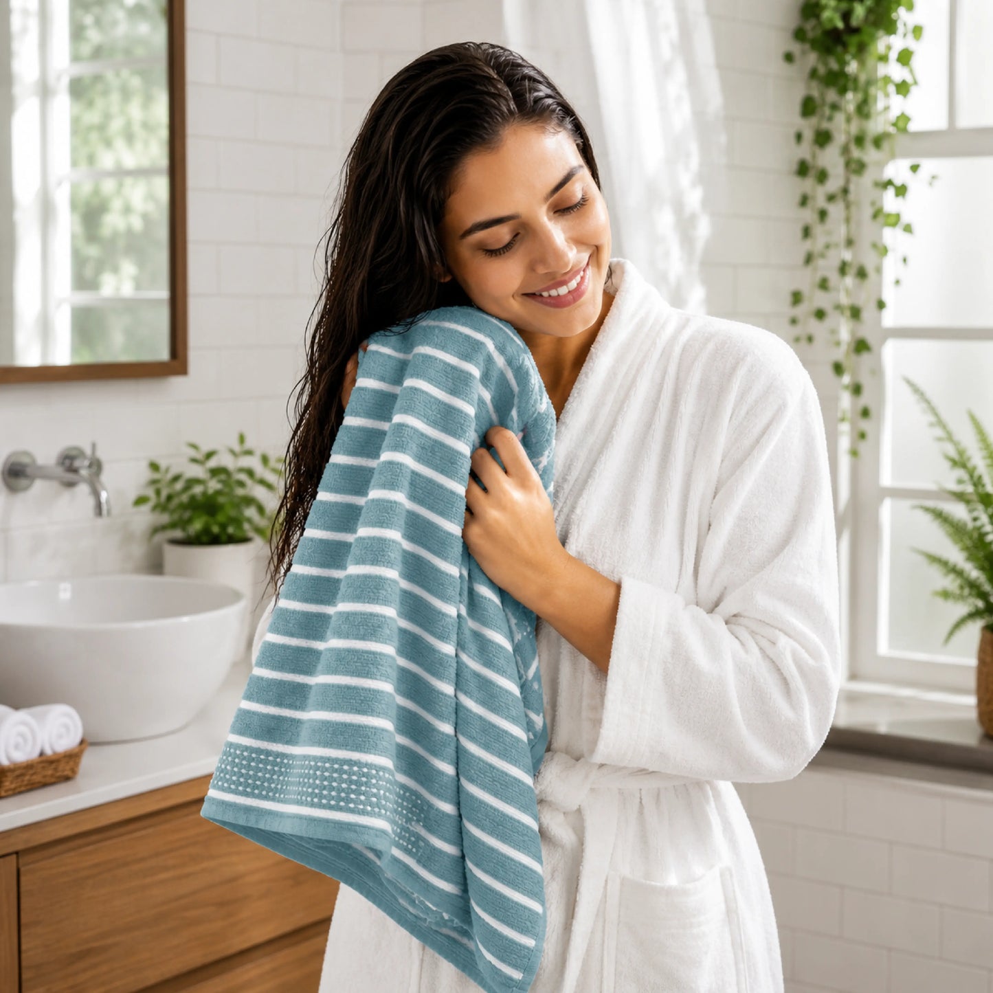 Premium Linen Bath Towel for Men & Women – Slate Blue