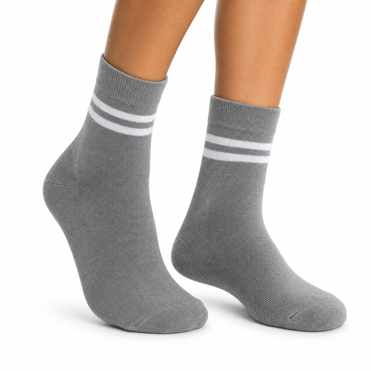Grey White Striped School Socks