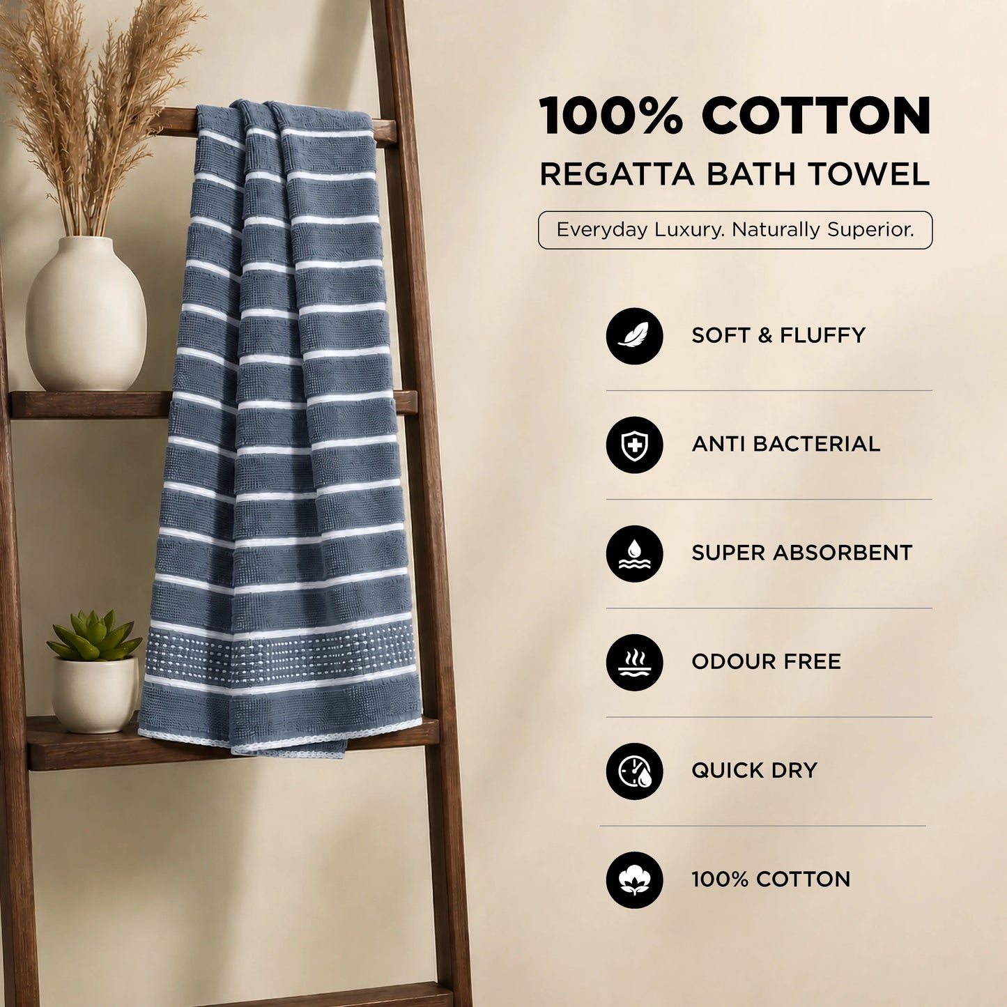 Premium Linen Bath Towel for Men & Women – Steel Blue