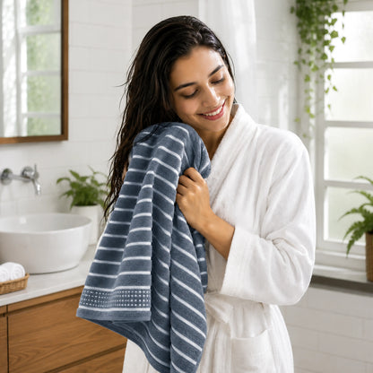 Premium Linen Bath Towel for Men & Women – Steel Blue