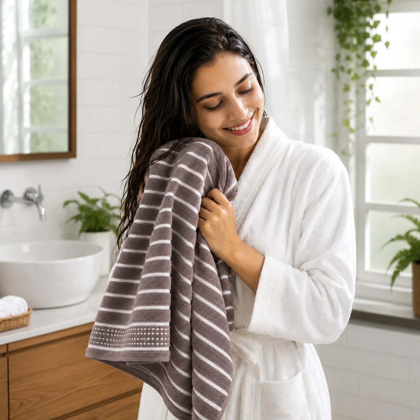 Premium Linen Bath Towel for Men & Women – Taupe