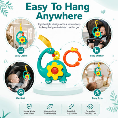 Teal Green Dinosaur Musical Hanging Toy for Baby Cradle – Light & Sound