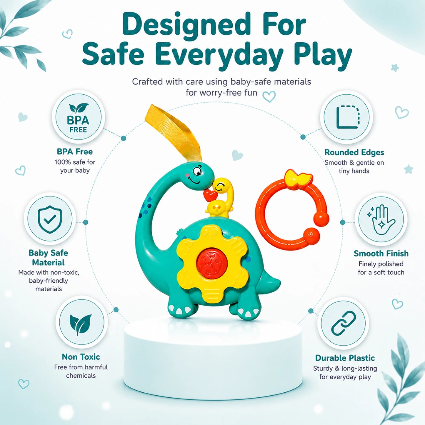 Teal Green Dinosaur Musical Hanging Toy for Baby Cradle – Light & Sound