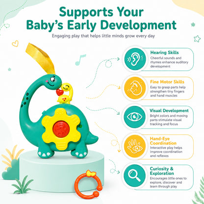 Teal Green Dinosaur Musical Hanging Toy for Baby Cradle – Light & Sound