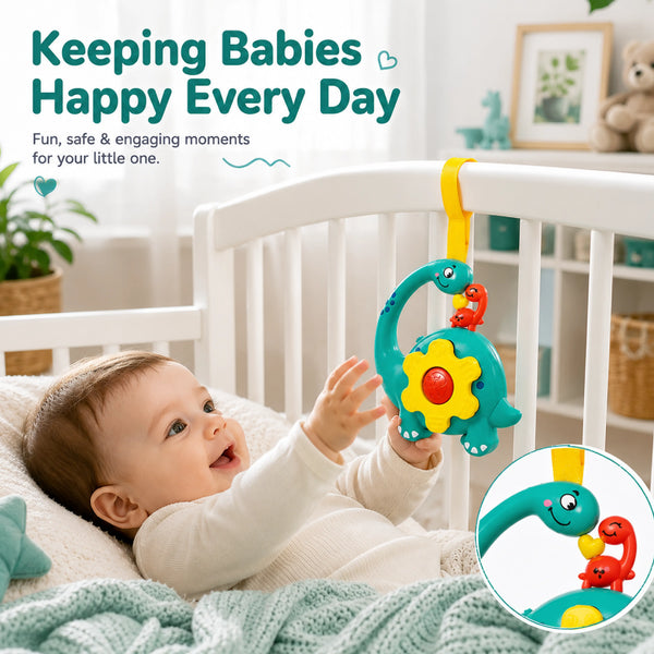 Teal Green Dinosaur Musical Hanging Toy for Baby Cradle – Light & Sound