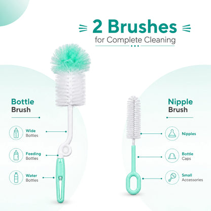 Baby Feeding Bottle Cleaning Brush Set, BPA Free – Teal