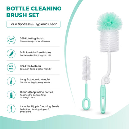 Baby Feeding Bottle Cleaning Brush Set, BPA Free – Teal