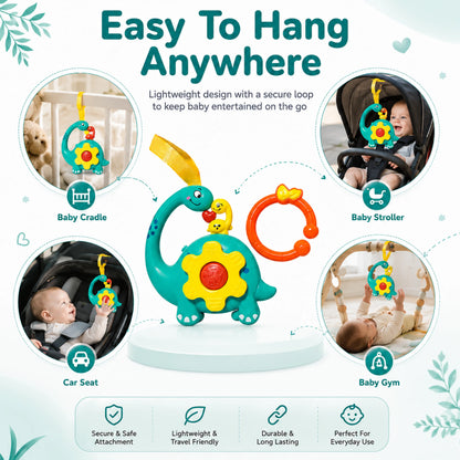 Teal Green Dinosaur Musical Hanging Toy for Baby Cradle – Light & Sound