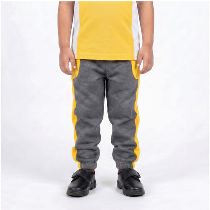 Dholakiya School Sports Uniform Track  Pant – Grey with yellow strips