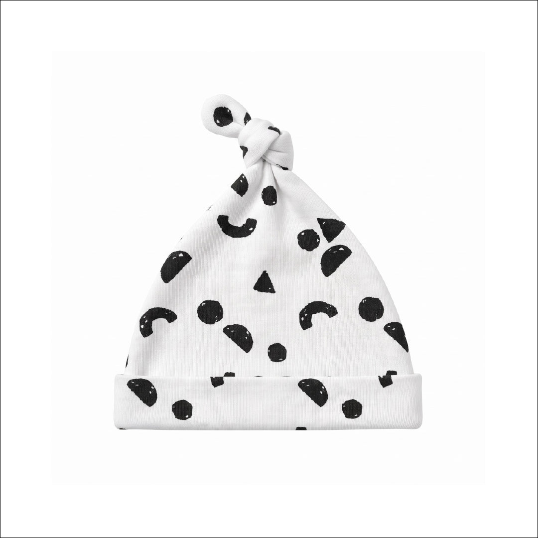 Newborn Baby Cap | Cute Cow Print Baby Knot Hat | Soft Stretch Cotton-Feel Newborn Beanie | Black & White Baby Hat for Boys & Girls