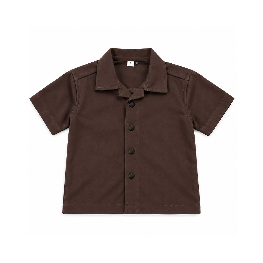 Boys Dark Brown Shirt & Pant Set | Half Sleeve Collared Button-Down Shirt with Matching Full-Length Trousers | Kids Casual Co-Ord Set for Party, Family Functions & Daily Wear