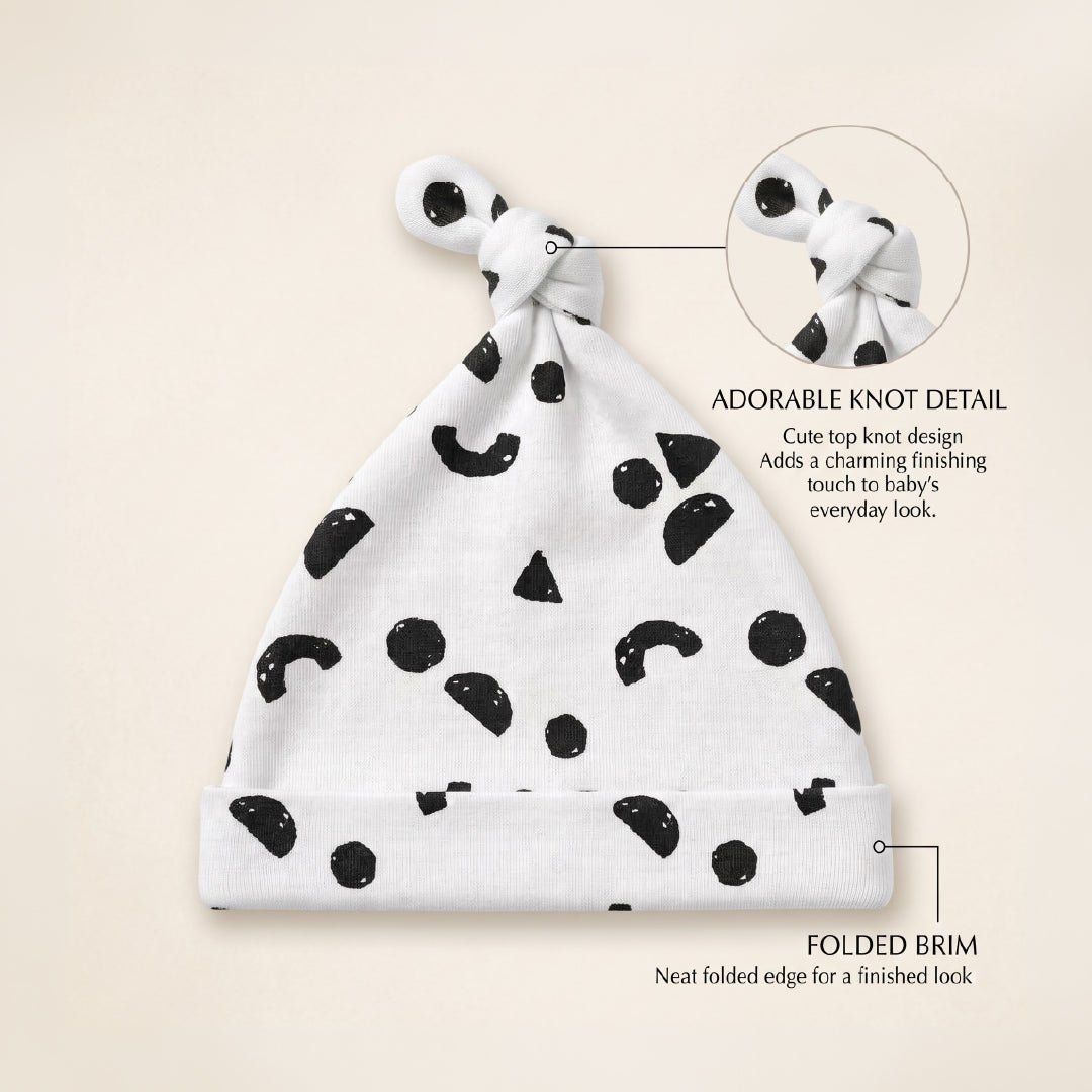 Newborn Baby Cap | Cute Cow Print Baby Knot Hat | Soft Stretch Cotton-Feel Newborn Beanie | Black & White Baby Hat for Boys & Girls