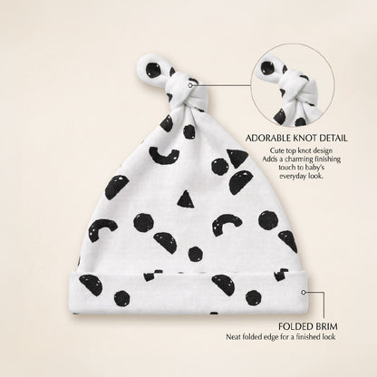 Newborn Baby Cap | Cute Cow Print Baby Knot Hat | Soft Stretch Cotton-Feel Newborn Beanie | Black & White Baby Hat for Boys & Girls