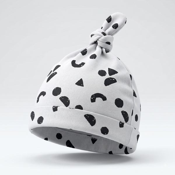 Newborn Baby Cap | Cute Cow Print Baby Knot Hat | Soft Stretch Cotton-Feel Newborn Beanie | Black & White Baby Hat for Boys & Girls