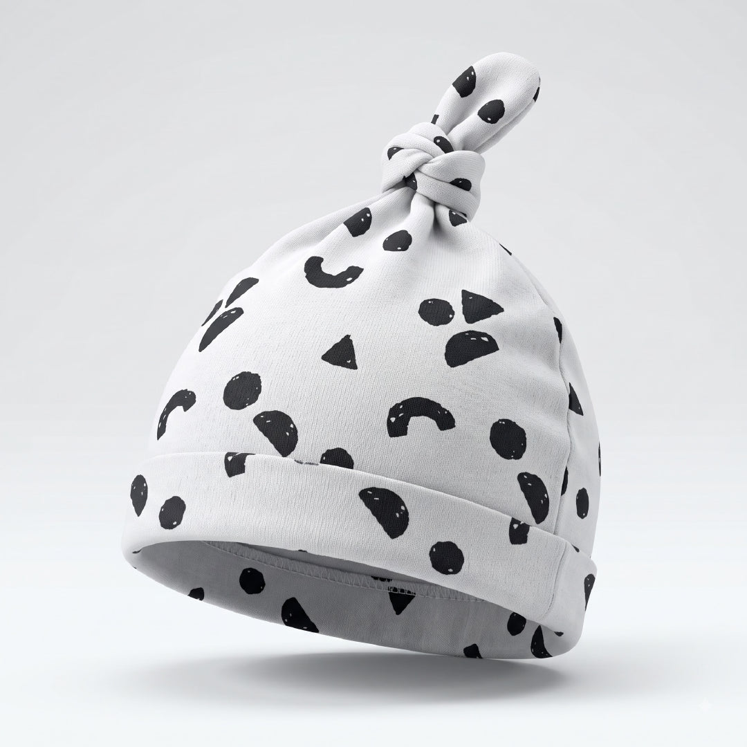 Newborn Baby Cap | Cute Cow Print Baby Knot Hat | Soft Stretch Cotton-Feel Newborn Beanie | Black & White Baby Hat for Boys & Girls