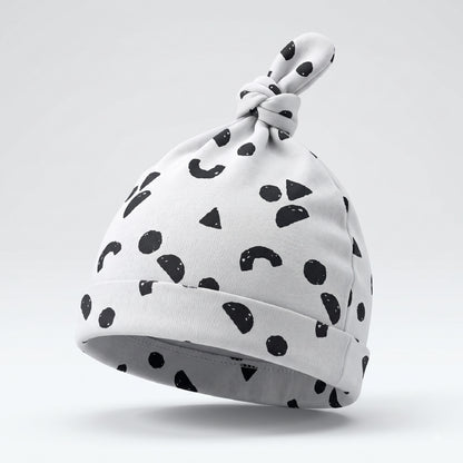 Newborn Baby Cap | Cute Cow Print Baby Knot Hat | Soft Stretch Cotton-Feel Newborn Beanie | Black & White Baby Hat for Boys & Girls