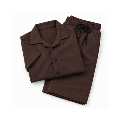 Boys Dark Brown Shirt & Pant Set | Half Sleeve Collared Button-Down Shirt with Matching Full-Length Trousers | Kids Casual Co-Ord Set for Party, Family Functions & Daily Wear