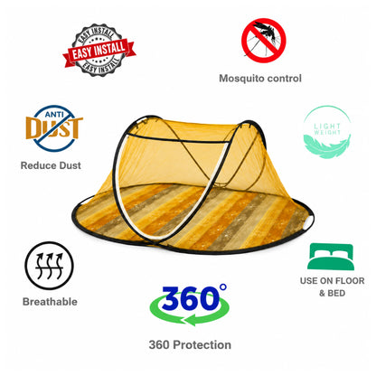 Foldable Single Bed Mosquito Net | Polyester 30GSM mesh - Yellow