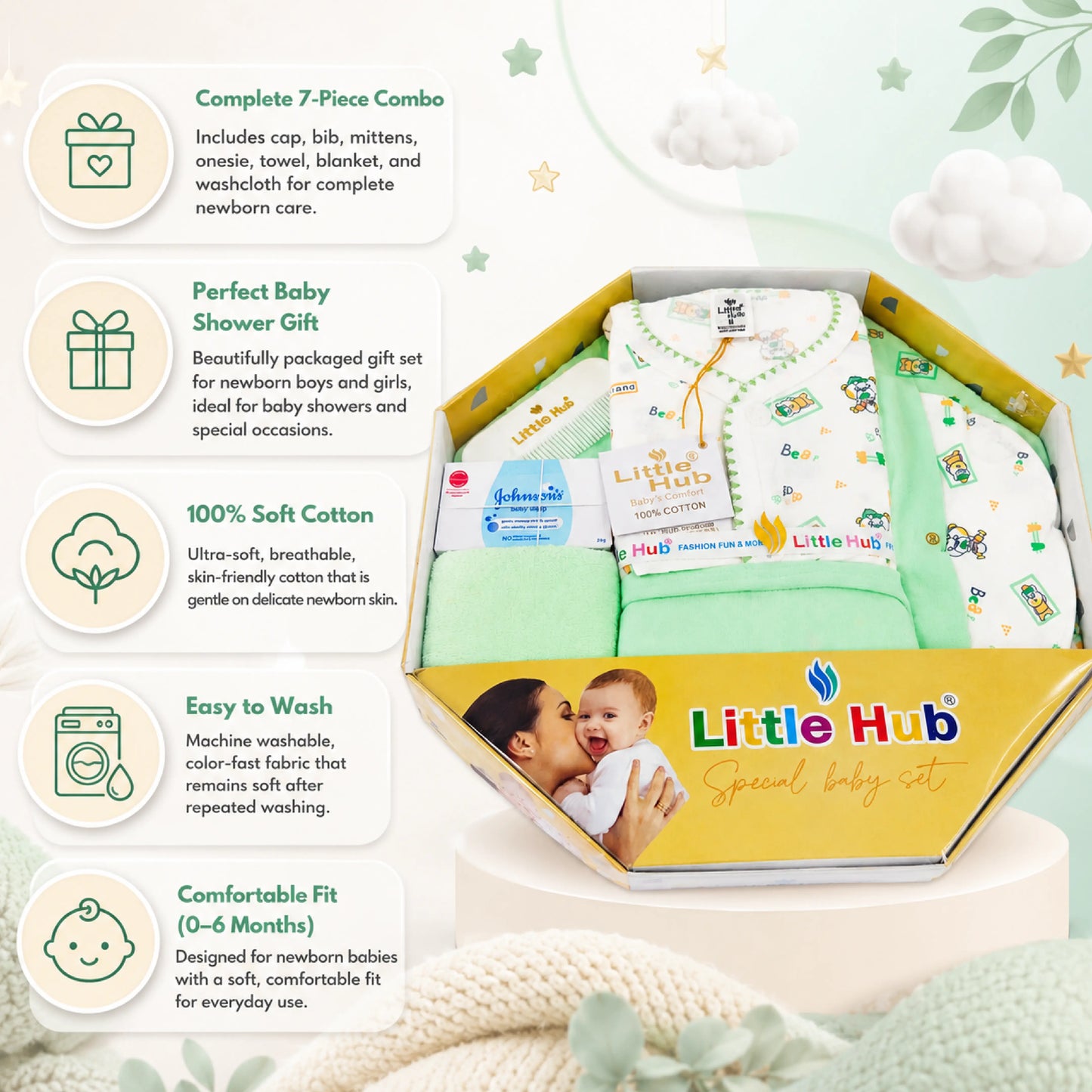 100% Cotton Newborn Baby Clothing Set – 7 Pieces